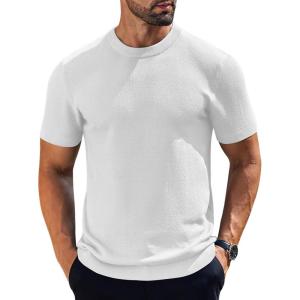 imageCOOFANDY Mens Knit TShirts Short Sleeve Crewneck Shirt Casual Textured Pullover TeesWhite
