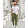 imageCOOFANDY Mens Casual Pants Drawstring Elastic Waist Pants Linen Summer Beach PantsArmy Green