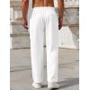 imageCOOFANDY Mens Casual Pants Drawstring Elastic Waist Pants Linen Summer Beach PantsWhite