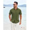 imageCOOFANDY Mens Casual Short Sleeve Shirt Button Down Summer Beach Shirt Textured Shirts with PocketArmy Green