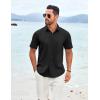 imageCOOFANDY Mens Casual Short Sleeve Shirt Button Down Summer Beach Shirt Textured Shirts with PocketBlack