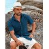 imageCOOFANDY Mens Casual Short Sleeve Shirt Button Down Summer Beach Shirt Textured Shirts with PocketDark Blue