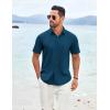 imageCOOFANDY Mens Casual Short Sleeve Shirt Button Down Summer Beach Shirt Textured Shirts with PocketDark Blue