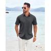 imageCOOFANDY Mens Casual Short Sleeve Shirt Button Down Summer Beach Shirt Textured Shirts with PocketDark Grey