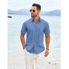 imageCOOFANDY Mens Casual Short Sleeve Shirt Button Down Summer Beach Shirt Textured Shirts with PocketGrey Blue