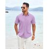 imageCOOFANDY Mens Casual Short Sleeve Shirt Button Down Summer Beach Shirt Textured Shirts with PocketLavender
