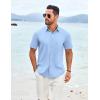 imageCOOFANDY Mens Casual Short Sleeve Shirt Button Down Summer Beach Shirt Textured Shirts with PocketLight Blue