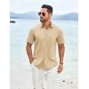 imageCOOFANDY Mens Casual Short Sleeve Shirt Button Down Summer Beach Shirt Textured Shirts with PocketLight Brown