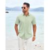 imageCOOFANDY Mens Casual Short Sleeve Shirt Button Down Summer Beach Shirt Textured Shirts with PocketLight Green