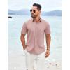 imageCOOFANDY Mens Casual Short Sleeve Shirt Button Down Summer Beach Shirt Textured Shirts with PocketLight Pink