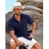 imageCOOFANDY Mens Casual Short Sleeve Shirt Button Down Summer Beach Shirt Textured Shirts with PocketNavy Blue