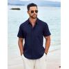 imageCOOFANDY Mens Casual Short Sleeve Shirt Button Down Summer Beach Shirt Textured Shirts with PocketNavy Blue