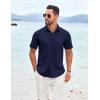 imageCOOFANDY Mens Casual Short Sleeve Shirt Button Down Summer Beach Shirt Textured Shirts with PocketNavy Blue