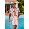 imageCOOFANDY Mens Hawaiian 2 Piece Outfits Summer Beach Matching Set Short Sleeve Floral Shirts and ShortsCoconut Tree Pink