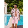 imageCOOFANDY Mens Hawaiian 2 Piece Outfits Summer Beach Matching Set Short Sleeve Floral Shirts and ShortsCoconut Tree Pink