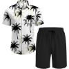 imageCOOFANDY Mens Hawaiian 2 Piece Outfits Summer Beach Matching Set Short Sleeve Floral Shirts and ShortsCoconut Tree White