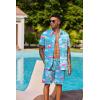 imageCOOFANDY Mens Hawaiian 2 Piece Outfits Summer Beach Matching Set Short Sleeve Floral Shirts and ShortsFlamingo Pink Blue