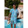 imageCOOFANDY Mens Hawaiian 2 Piece Outfits Summer Beach Matching Set Short Sleeve Floral Shirts and ShortsFlamingo Pink Blue