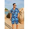 imageCOOFANDY Mens Hawaiian 2 Piece Outfits Summer Beach Matching Set Short Sleeve Floral Shirts and ShortsIsland Blue