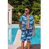imageCOOFANDY Mens Hawaiian 2 Piece Outfits Summer Beach Matching Set Short Sleeve Floral Shirts and ShortsIsland Blue
