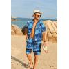 imageCOOFANDY Mens Hawaiian 2 Piece Outfits Summer Beach Matching Set Short Sleeve Floral Shirts and ShortsIsland Blue
