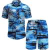 imageCOOFANDY Mens Hawaiian 2 Piece Outfits Summer Beach Matching Set Short Sleeve Floral Shirts and ShortsIsland Blue