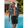 imageCOOFANDY Mens Hawaiian 2 Piece Outfits Summer Beach Matching Set Short Sleeve Floral Shirts and ShortsLeaf Blue Black