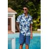 imageCOOFANDY Mens Hawaiian 2 Piece Outfits Summer Beach Matching Set Short Sleeve Floral Shirts and ShortsLeaf Blue White