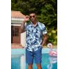 imageCOOFANDY Mens Hawaiian 2 Piece Outfits Summer Beach Matching Set Short Sleeve Floral Shirts and ShortsLeaf Blue White
