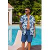 imageCOOFANDY Mens Hawaiian 2 Piece Outfits Summer Beach Matching Set Short Sleeve Floral Shirts and ShortsLeaf Blue White