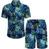 imageCOOFANDY Mens Hawaiian 2 Piece Outfits Summer Beach Matching Set Short Sleeve Floral Shirts and ShortsLeaf Green