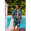 imageCOOFANDY Mens Hawaiian 2 Piece Outfits Summer Beach Matching Set Short Sleeve Floral Shirts and ShortsLeaf Green