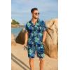 imageCOOFANDY Mens Hawaiian 2 Piece Outfits Summer Beach Matching Set Short Sleeve Floral Shirts and ShortsLeaf Green