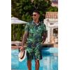 imageCOOFANDY Mens Hawaiian 2 Piece Outfits Summer Beach Matching Set Short Sleeve Floral Shirts and ShortsLeaf Green Black