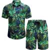 imageCOOFANDY Mens Hawaiian 2 Piece Outfits Summer Beach Matching Set Short Sleeve Floral Shirts and ShortsLeaf Green Black
