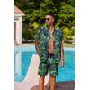 imageCOOFANDY Mens Hawaiian 2 Piece Outfits Summer Beach Matching Set Short Sleeve Floral Shirts and ShortsLeaf Green Black