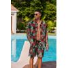 imageCOOFANDY Mens Hawaiian 2 Piece Outfits Summer Beach Matching Set Short Sleeve Floral Shirts and ShortsLeaf Green Red