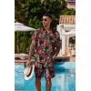 imageCOOFANDY Mens Hawaiian 2 Piece Outfits Summer Beach Matching Set Short Sleeve Floral Shirts and ShortsLeaf Green Red