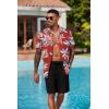 imageCOOFANDY Mens Hawaiian 2 Piece Outfits Summer Beach Matching Set Short Sleeve Floral Shirts and ShortsLeaf Red