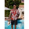 imageCOOFANDY Mens Hawaiian 2 Piece Outfits Summer Beach Matching Set Short Sleeve Floral Shirts and ShortsLeaf Red