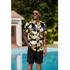 imageCOOFANDY Mens Hawaiian 2 Piece Outfits Summer Beach Matching Set Short Sleeve Floral Shirts and ShortsPalm Leaf Black