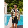imageCOOFANDY Mens Hawaiian 2 Piece Outfits Summer Beach Matching Set Short Sleeve Floral Shirts and ShortsPalm Leaf Black