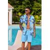 imageCOOFANDY Mens Hawaiian 2 Piece Outfits Summer Beach Matching Set Short Sleeve Floral Shirts and ShortsPalm Leaf Blue