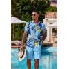 imageCOOFANDY Mens Hawaiian 2 Piece Outfits Summer Beach Matching Set Short Sleeve Floral Shirts and ShortsPalm Leaf Blue