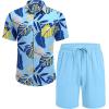 imageCOOFANDY Mens Hawaiian 2 Piece Outfits Summer Beach Matching Set Short Sleeve Floral Shirts and ShortsPalm Leaf Blue