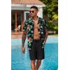 imageCOOFANDY Mens Hawaiian 2 Piece Outfits Summer Beach Matching Set Short Sleeve Floral Shirts and ShortsPineapple Leaf Black