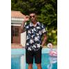 imageCOOFANDY Mens Hawaiian 2 Piece Outfits Summer Beach Matching Set Short Sleeve Floral Shirts and ShortsWhite Floral Navy