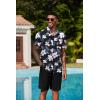 imageCOOFANDY Mens Hawaiian 2 Piece Outfits Summer Beach Matching Set Short Sleeve Floral Shirts and ShortsWhite Floral Navy