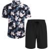 imageCOOFANDY Mens Hawaiian 2 Piece Outfits Summer Beach Matching Set Short Sleeve Floral Shirts and ShortsWhite Floral Navy