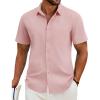 imageCOOFANDY Mens Casual Short Sleeve Shirt Button Down Summer Beach Shirt Textured Shirts with PocketLight Pink